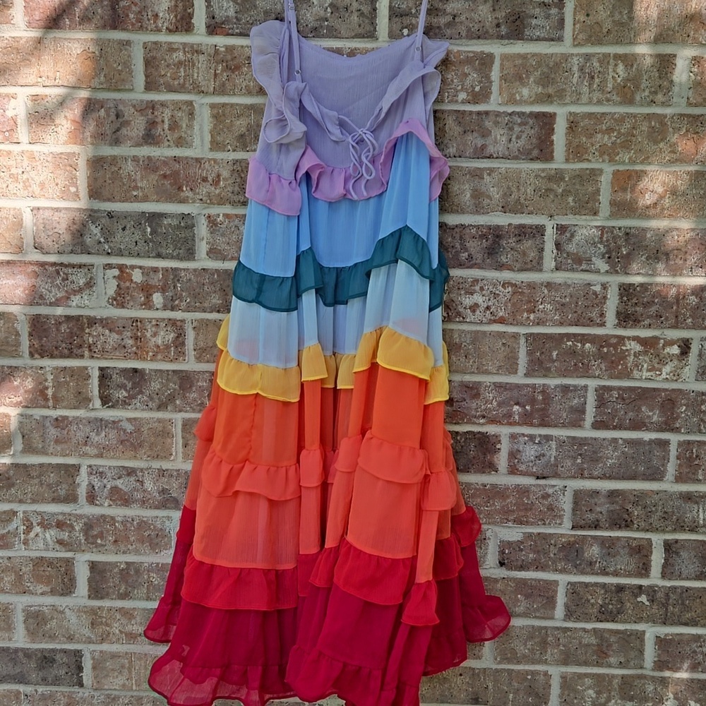 Storia Color Me Pretty Ruffle Tiered Midi Dress size S - Picture 5 of 6